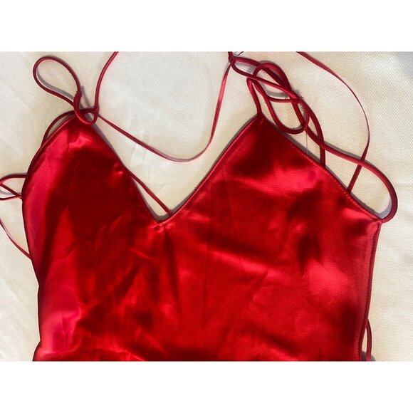NWT ZARA Scarlet Red Thick Satin Open Back Straps Long Dress Women's Sz L - Picture 13 of 16